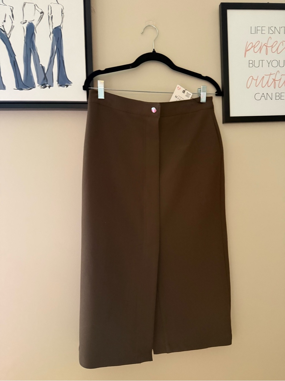 Zara Dark Brown Midi Skirt with Front Slit